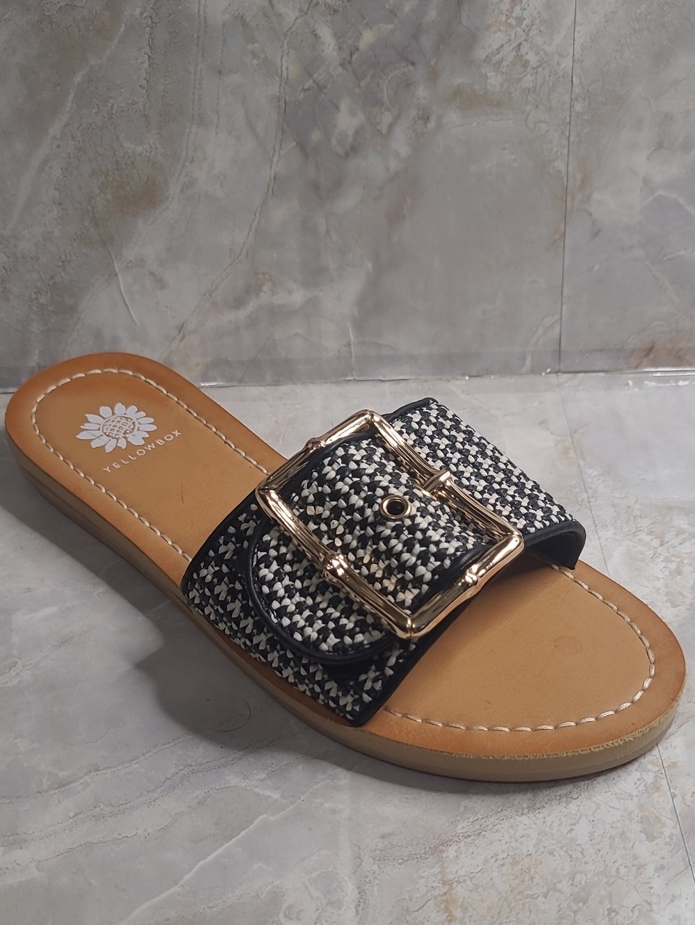 Yellow Box Women's Black & White Slide Sandals